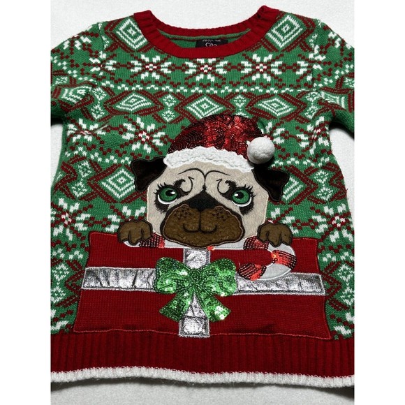 Pug Christmas Sweater It's Our Time Santa Christmas Present Large Youth Dog - Picture 3 of 11